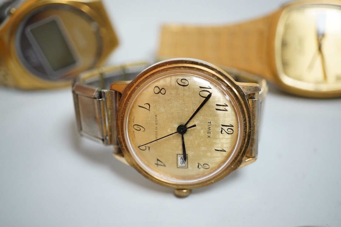 A lady's Edwardian silver and enamel fob watch, with Roman dial and heart shaped orifice, one other silver fob watch and four other white metal fob watches, together with a chrome cased Ingersoll pocket watch and eleven